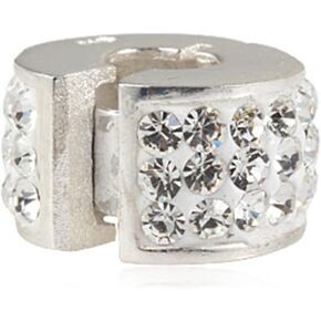 Clip Stopper Charms 925 Sterling Silver Clip Lock Stoppers Beads Crystal Charm for Pandora Bracelets (Blue)