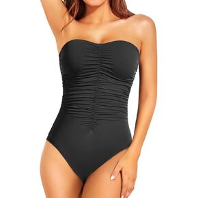 Holipick Women Strapless One Piece Swimsuits Tummy Control Bandeau Bathing Suits Slimming Ruched Swimwear in Kuwait