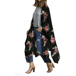 CASURESS Women's Sheer Chiffon Blouse Tops Kimono Cardigan Floral Loose Cover Ups Outwear Plus Size in Kuwait