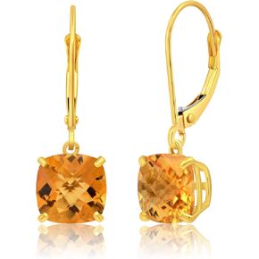 14k White or Yellow Gold Cushion Cut Gemstone Dangle Earrings for Women with 8mm Birthstones by Parade of Jewels