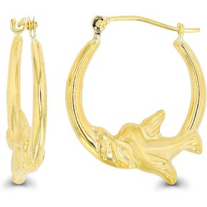 14K Yellow Gold Multiple Shapes of Hoop Earrings with Hinged Clasp | Wings & Heart, Dove and Cherub| Solid Gold Earrings for Women and Girls