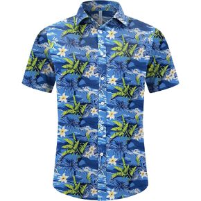 Netsmile Men's Hawaiian Shirt Summer Casual Beach Print Short Sleeve Button Down Shirt