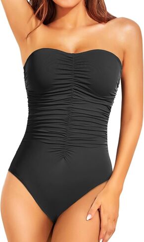 ملابس سباحة نسائية من قطعة واحدة بدون حمالات من Holipick، ملابس سباحة مكشكشة للتحكم في البطن، ملابس سباحة مكشكشة in Kuwait