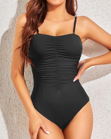 ملابس سباحة نسائية من قطعة واحدة بدون حمالات من Holipick، ملابس سباحة مكشكشة للتحكم في البطن، ملابس سباحة مكشكشة in Kuwait