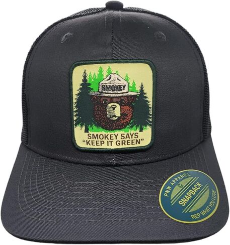 قبعة سائق الشاحنة PNW Apparel Smokey The Bear Keep it Green Snapback مع رقعة منسوجة على شكل الدب سموكي in Kuwait