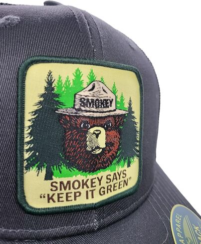 قبعة سائق الشاحنة PNW Apparel Smokey The Bear Keep it Green Snapback مع رقعة منسوجة على شكل الدب سموكي in Kuwait