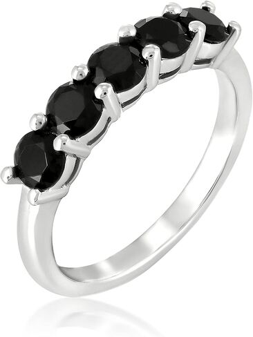 GEMISTRY Womens or Girls Sterling Silver Round Shape Gemstone Five Stone Ring|Birthstone Jewelry Gift for Her | Wedding | Anniversary | Birthday in Saudi Arabia
