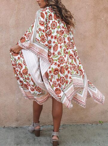 CASURESS Women's Sheer Chiffon Blouse Tops Kimono Cardigan Floral Loose Cover Ups Outwear Plus Size in Saudi Arabia