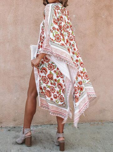CASURESS Women's Sheer Chiffon Blouse Tops Kimono Cardigan Floral Loose Cover Ups Outwear Plus Size in Saudi Arabia
