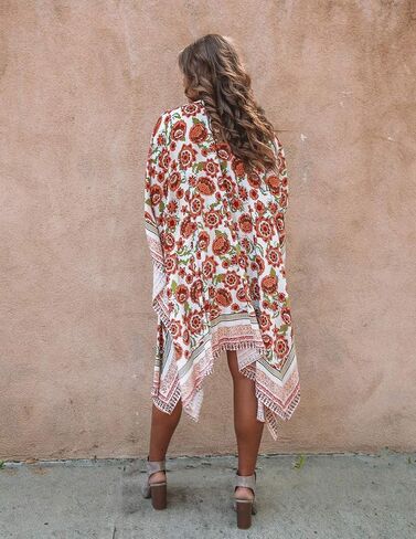 CASURESS Women's Sheer Chiffon Blouse Tops Kimono Cardigan Floral Loose Cover Ups Outwear Plus Size in Saudi Arabia
