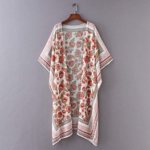 CASURESS Women's Sheer Chiffon Blouse Tops Kimono Cardigan Floral Loose Cover Ups Outwear Plus Size in Saudi Arabia