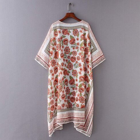 CASURESS Women's Sheer Chiffon Blouse Tops Kimono Cardigan Floral Loose Cover Ups Outwear Plus Size in Saudi Arabia
