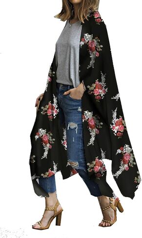 CASURESS Women's Sheer Chiffon Blouse Tops Kimono Cardigan Floral Loose Cover Ups Outwear Plus Size in Kuwait