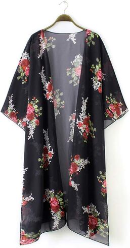 CASURESS Women's Sheer Chiffon Blouse Tops Kimono Cardigan Floral Loose Cover Ups Outwear Plus Size in Kuwait