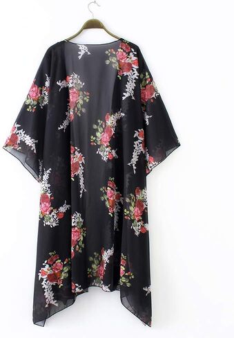CASURESS Women's Sheer Chiffon Blouse Tops Kimono Cardigan Floral Loose Cover Ups Outwear Plus Size in Kuwait