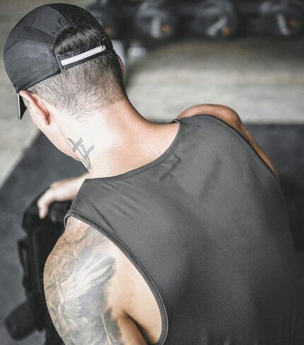 تي شيرت FLYFIREFLY رجالي للتمرين في صالة الألعاب الرياضية بدون أكمام شبكي لكمال الأجسام واللياقة البدنية والتدريب الرياضي بدون أكمام in Kuwait