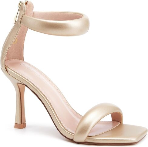 Coutgo Womens One Strap Sandals Square Toe Stiletto Heels Dress Shoes | 3.54-Inch High Heel, Open Toe, Ankle Strap, Back Zipper, Summer, Wedding, Party, Work, Casual in Saudi Arabia