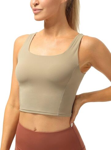 icyzone Women's Cropped Workout Tank Tops with Built in Molded Cup Bra, Square Neck Athletic Yoga Running Tops in Saudi Arabia