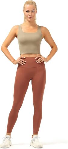 icyzone Women's Cropped Workout Tank Tops with Built in Molded Cup Bra, Square Neck Athletic Yoga Running Tops in Saudi Arabia