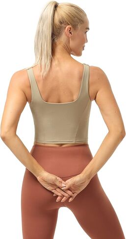 icyzone Women's Cropped Workout Tank Tops with Built in Molded Cup Bra, Square Neck Athletic Yoga Running Tops in Saudi Arabia