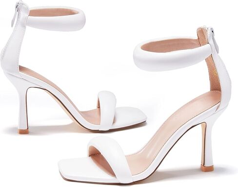 Coutgo Women's One Strap Heeled Sandals Square Open Toe Stiletto Heels Ankle Buckle Strap Summer Pump Shoes in Kuwait