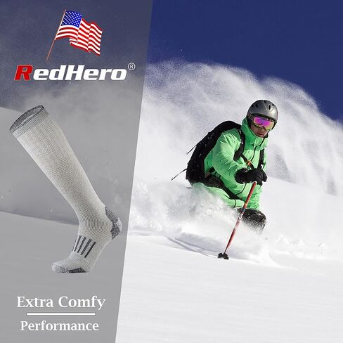 RedHero ميرينو الصوف فوق العجل الجوارب للرجال المشي لمسافات طويلة الصيد التزلج على الجليد الركبة عالية التمهيد الدافئة سميكة الطقس البارد الشتاء in Kuwait