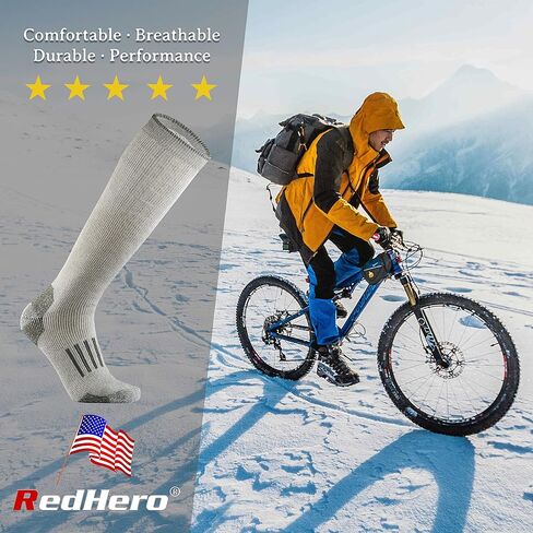 RedHero ميرينو الصوف فوق العجل الجوارب للرجال المشي لمسافات طويلة الصيد التزلج على الجليد الركبة عالية التمهيد الدافئة سميكة الطقس البارد الشتاء in Kuwait