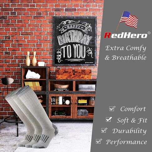 RedHero ميرينو الصوف فوق العجل الجوارب للرجال المشي لمسافات طويلة الصيد التزلج على الجليد الركبة عالية التمهيد الدافئة سميكة الطقس البارد الشتاء in Kuwait