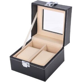 Valyria Mens Watch Case Small 4 Watch Box Black Leather Display Glass Top Jewelry Case Organizer