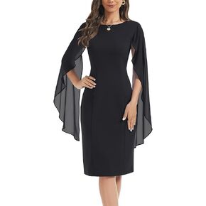 HELYO Women's Chiffon Cloak Sleeve Mini Cape Dress V-Back Semi-Formal Elegant Bodycon Wedding Guest Evening Cocktail Dresses in Kuwait