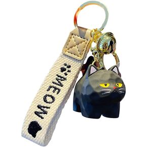 HSYHERE Men Women Cute Kawaii Different Posture Wood Carving Feeling Lucky Cat Kitty Keychain Keyring Key Chain Key Ring in Kuwait
