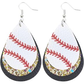 Colorful Layered Baseball Leather Dangle Earrings Shining Sports Ball Earrings for Women Girls Jewelry