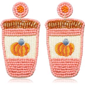 Thanksgiving Earrings Beaded Fall Earrings for Women Girls Handmade Statement Pumpkin Spice Latte Drop Dangle Earrings Thanksgiving Autumn Holiday Jewelry Gifts in Saudi Arabia