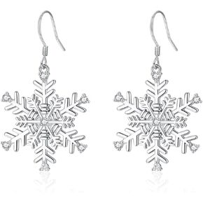 ZRU 925 Sterling Silver Snowflake Earrings for Women Christmas, Silver Snowflake Winter Dangle Drop Earrings Xmas Jewelry Sparkly White Blue CZ Dangle Christmas Earrings Gifts for Her Mum Daughter