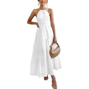 المرأة الرسن أكمام بوهو فستان عادية مثير فلوي مطوي عالية الخصر ألف خط بيبي دول فساتين متوسطة الطول للنساء in Kuwait