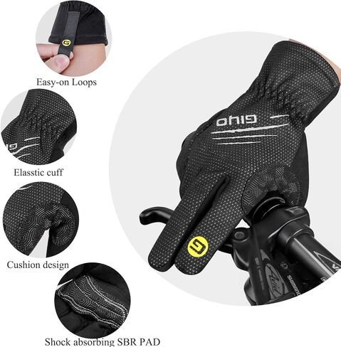 قفازات ركوب الدراجات للرجال والنساء - قفازات دراجة تعمل باللمس مقاومة للماء والرياح - قفازات رياضية دافئة مبطنة بأصابع كاملة in Kuwait