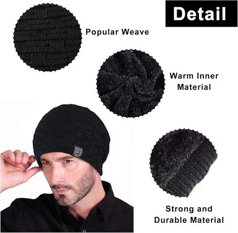 Andiker Men Winter Knit Hat, Beanie Cap with Warm Fleece Lined in Saudi Arabia