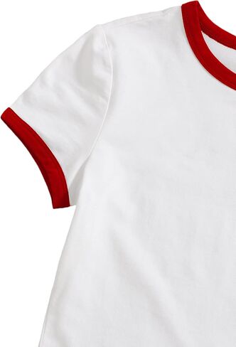 Verdusa Women's Contrast Binding Short Sleeve Slim Fitted Ringer Crop Tee Top in Saudi Arabia