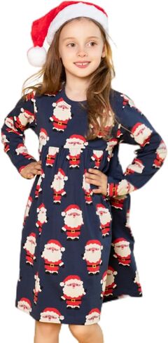 Girl Long Sleeve Dress Christmas Ruffle Rainbow Twirly Skater Midi Party Dress in Kuwait