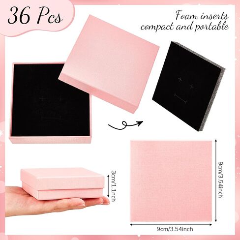 Huquary 36 Pieces Bracelet Gift Box Earring Jewelry Boxes Packaging Square 3.5 x 3.5 X1.2 Inch Jewelry Packaging Small Gift Case with Lids for Ring Necklace Watches Keychain, Pink in Saudi Arabia