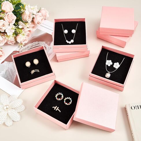 Huquary 36 Pieces Bracelet Gift Box Earring Jewelry Boxes Packaging Square 3.5 x 3.5 X1.2 Inch Jewelry Packaging Small Gift Case with Lids for Ring Necklace Watches Keychain, Pink in Saudi Arabia