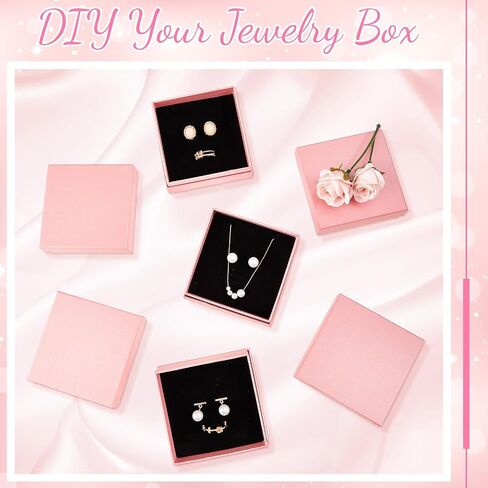 Huquary 36 Pieces Bracelet Gift Box Earring Jewelry Boxes Packaging Square 3.5 x 3.5 X1.2 Inch Jewelry Packaging Small Gift Case with Lids for Ring Necklace Watches Keychain, Pink in Saudi Arabia