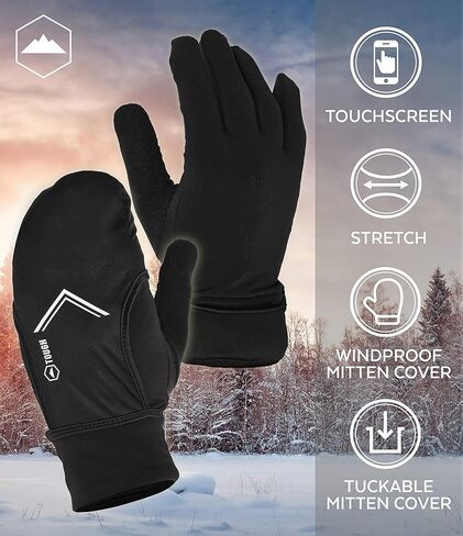 قفازات تشغيل مع شاشة تعمل باللمس - بطانات قفازات شتوية مع غطاء قفازات قابل للتحويل لكتابة الرسائل النصية وركوب الدراجات والقيادة - قفازات رياضية حرارية رفيعة وخفيفة الوزن ودافئة للطقس البارد للرجال والنساء in Kuwait