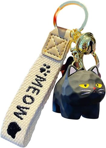 HSYHERE Men Women Cute Kawaii Different Posture Wood Carving Feeling Lucky Cat Kitty Keychain Keyring Key Chain Key Ring in Kuwait