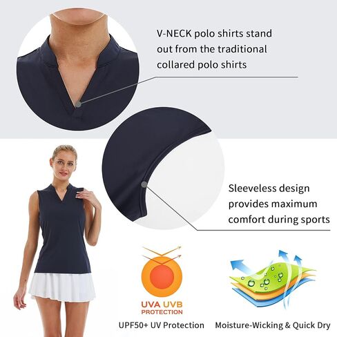 LastFor1 Women's Golf Sleeveless Polo Shirts UPF 50+ V Neck Athletic Tank Tops Outdoor Sports Quick Dry Moisture Wicking in Saudi Arabia