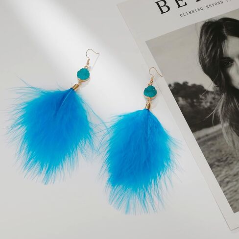 Winssigma Feather Earrings for Women Long Dangle Earrings Bohemian Feather Tassel Earrings in Kuwait