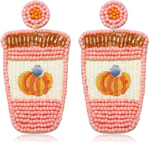 Thanksgiving Earrings Beaded Fall Earrings for Women Girls Handmade Statement Pumpkin Spice Latte Drop Dangle Earrings Thanksgiving Autumn Holiday Jewelry Gifts in Kuwait