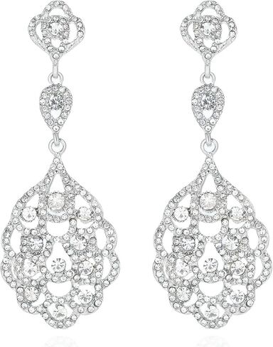 TRWWELL Rhinestone Wedding Bridal Teardrop Dangle Earrings Vintage Crystal Chandelier Earrings for Women Brides in Kuwait