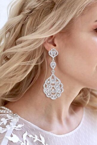 TRWWELL Rhinestone Wedding Bridal Teardrop Dangle Earrings Vintage Crystal Chandelier Earrings for Women Brides in Kuwait
