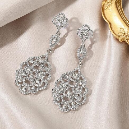 TRWWELL Rhinestone Wedding Bridal Teardrop Dangle Earrings Vintage Crystal Chandelier Earrings for Women Brides in Kuwait